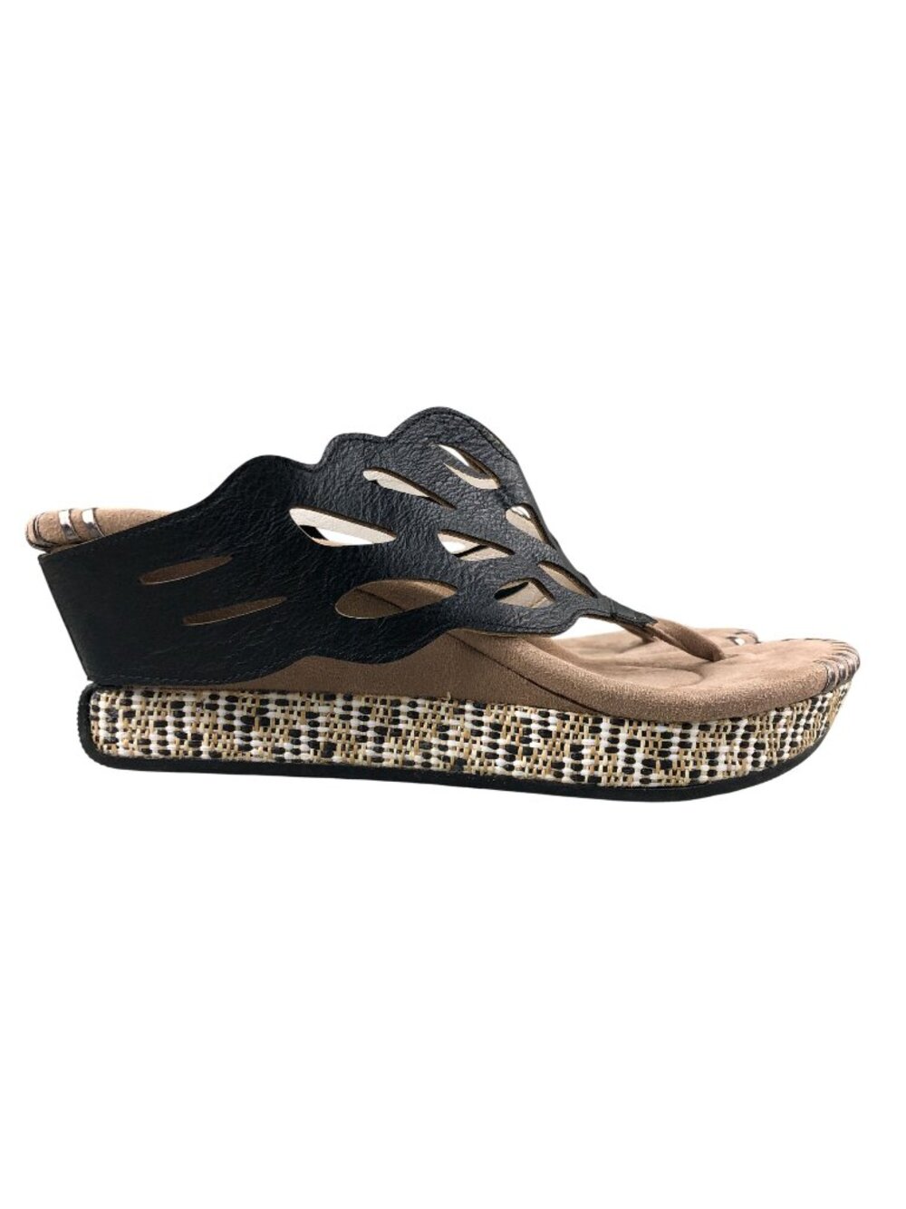 Modzori Women's Size 7 Black White Reversibles Platform Wedge Heel Sandals